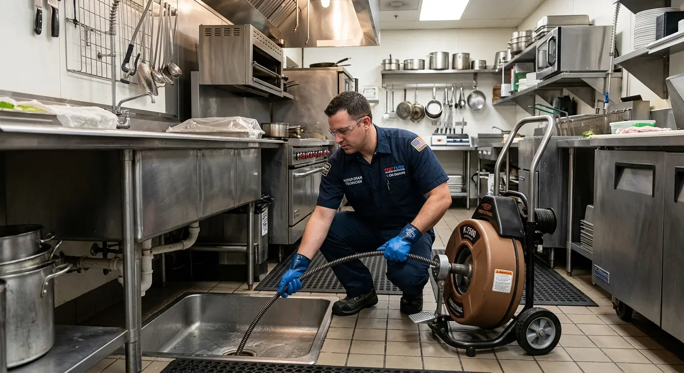 Commercial drain cleaning service in a restaurant kitchen in Kings Mountain