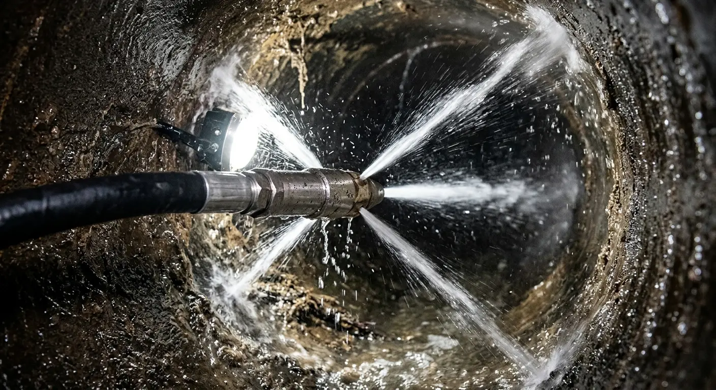 High-pressure hydro jetting nozzle cleaning sewer pipe for Sewer Cleanout in Kings Mountain